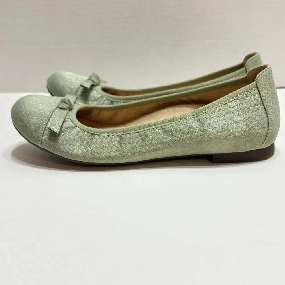 Vionic Amorie Women’s US 7 Velvet Sage Leather Orthotic Slip-On Bow Ballet Flat